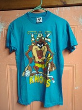 Vintage 1990 Taz Knows Looney Tunes T-Shirt Tasmanian Devil SSI MADE USA MEDIUM