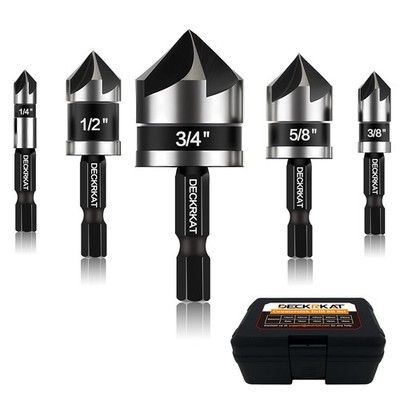 5 Pcs Countersink Drill Bit Set 82° 1/4'' Hex Shank 1/4''-3/4'' for Wood Metal Plas