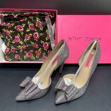 Betsey Johnson Prince Pewter Women  s 8.5 Glitter Stilettos Heel Bow