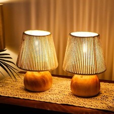 Set of 2 Woven Cotton Rope Table Lamp Battery Powered – 20cm Tall