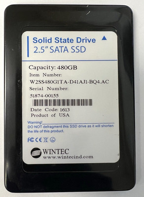 Wintec 2.5'' 480GB 6GBPS SATA SSD Drive W2SS480G1TA-D41AJ1-BQ4-AC