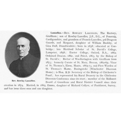 Rev Rowley Lascelles of Graffham Rectory Sussex - Antique Print 1910