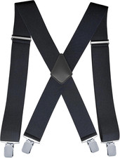 Men'S 2 Inch Heavy Duty Suspenders Adjustable X-Back with Strong Clips Black