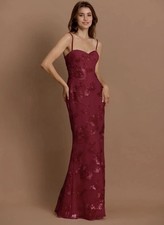 Azazie Atelier Burgundy Floral Sweetheart Strappy Backless Maxi Dress 12