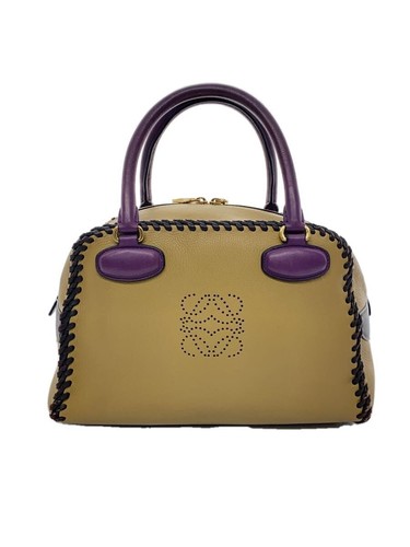 Loewe Leather Handbag Amosona Bicolor Beige Used