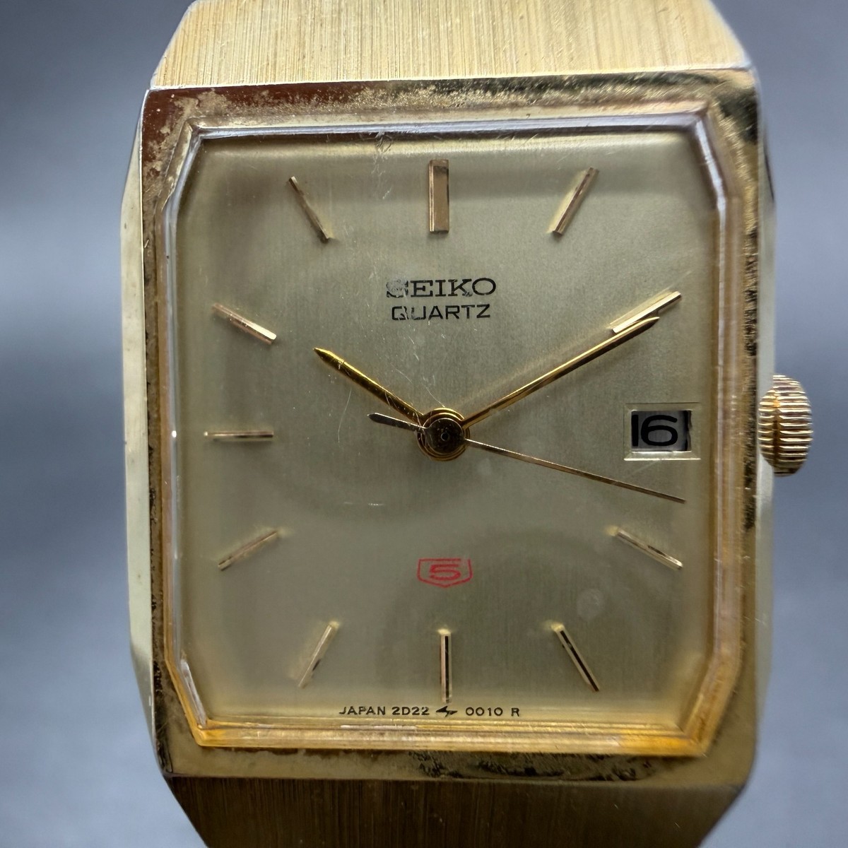 Seiko 5 Watch Tank Watch Women 21mm Champagne Dial Gold Tone Date