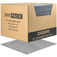 Oil Absorbent Pads 16x18 200 Pack Heavy Duty Polypropylene