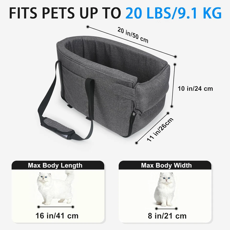 Asiento de coche pequeño para perros y gatos, asiento desmontable, ajuste de consola, correas ajustables, almacenamiento Foto 2 de 4