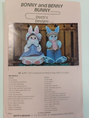 Dotti's Design 1019 Bonny Benny Bunny Rabbit 18'' Craft Soft Sewing Pattern UC
