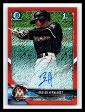 💥 2018 Brayan Hernandez 1st Bowman Chrome Orange Shimmer Refractor Auto RC # 25