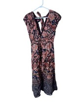 Anthropologie Dress Womens 0 Multicolor Floral V Neck Midi Boho Sundress A Line