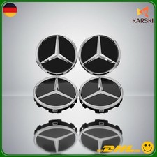 4x Nabendeckel für Mercedes Benz 75mm Nabenkappe Schwarz Radnaben Radkappen