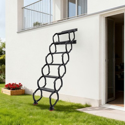 59'' Height Steel Attic Ladder Folding Retractable Loft Stairs Wall Mounted Black