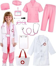 Doctor Costume for Girls - Kids Scrubs with Lab Coat Carry Bag, Doctor Dres...