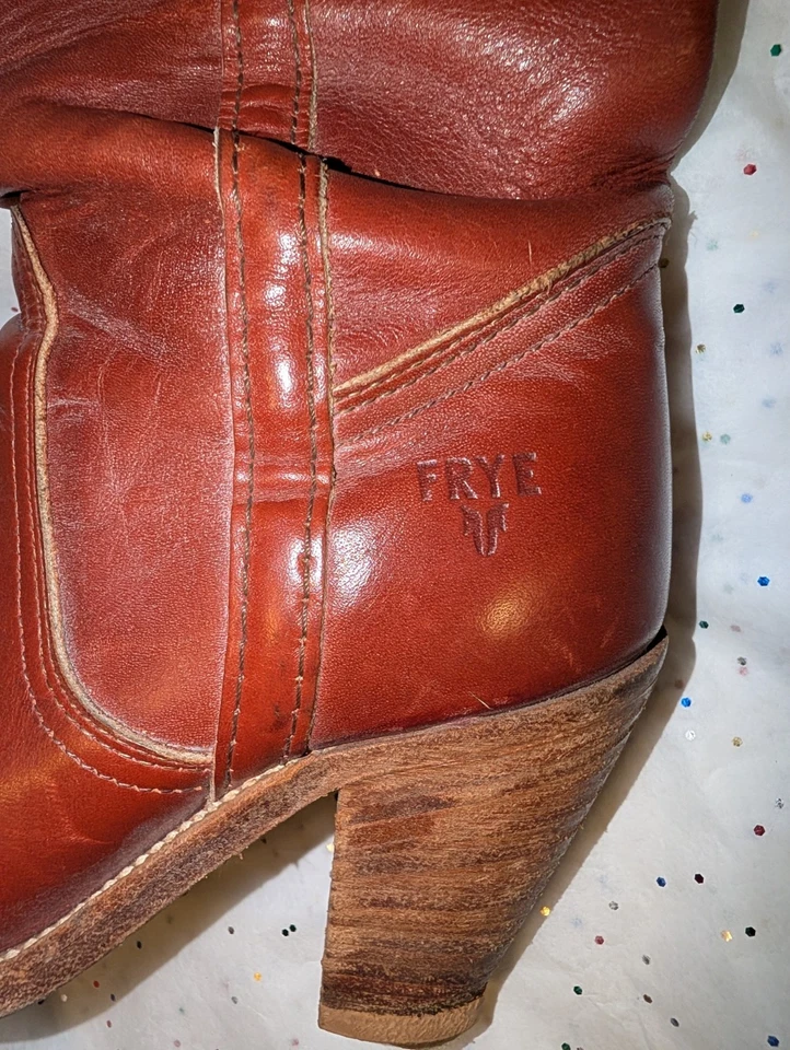 Botas Campus Frye De Colección Para Mujer Talla 5 Cuero Marrón Coñac Años 70 EE. UU. 7110 Hippie  Foto 4 de 4