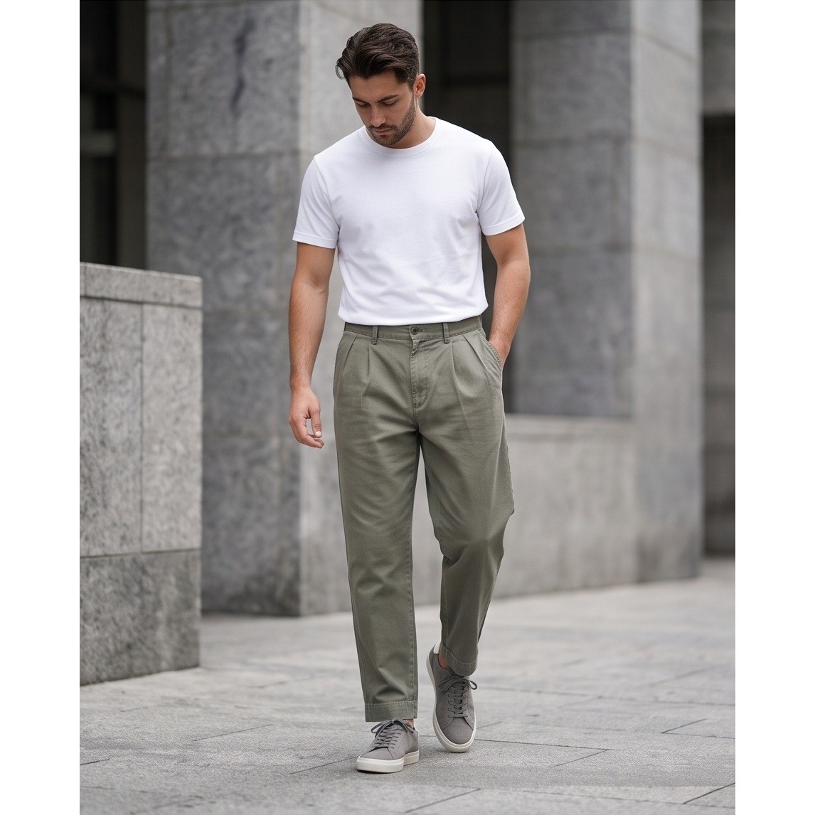 Polo Ralph Lauren 46Bx30 Big Andrew Pant Olive Green Pleated Chino Mens Vintage