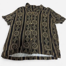 Men's CASA MODA COUTURE Black Gold Pattern Casual Button Down Shirt M luxury