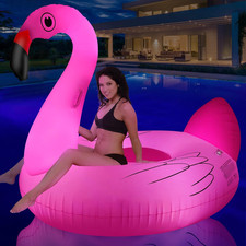 Solar LED Swan Pool Float 69 Inch Inflatable Lounge Chair Cup Holder