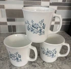 Vintage Corelle by Corning “Colonial Mist” Cup Set Of 3, Floral Blue/White