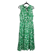Green & White Maxi Dress XL Tiered Abstract Sleeveless Resort Brunch Party