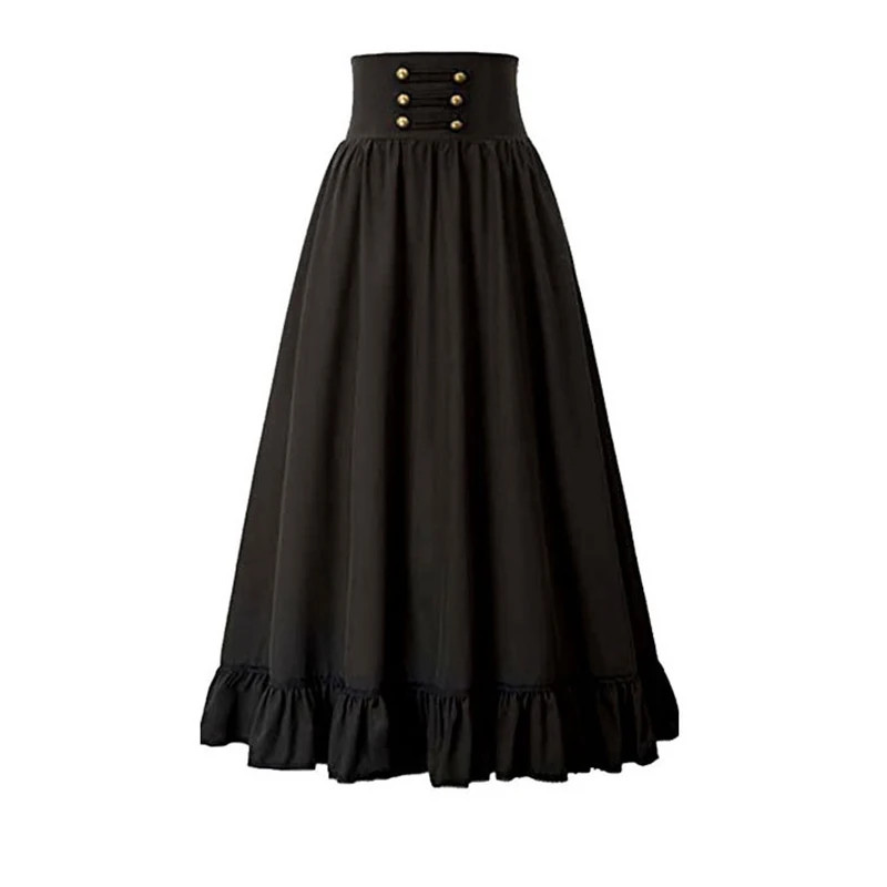 Women Skirt Victorian Maxi Skirt Vintage Renaissance High Waist Ruffled Hem A-Li