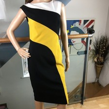 M&S Collection 4-Way Stretch Shift Dress Size 8L Black Yellow Colourblock Curved