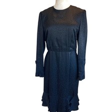 Carolina Herrera Womens Dress Size S Black Jacquard Ruffle Trim Vintage