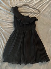 Black One Shoulder Ruffle Dress Sz L Mini Cocktail Party Wedding