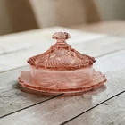 Stunning Antique Pink Depression Glass Large Round Lidded Butter Dish Unique