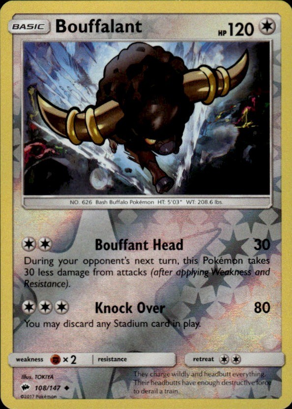 Bouffalant 108/147 Uncommon Burning Shadows Pokemon Reverse Holo Near Mint