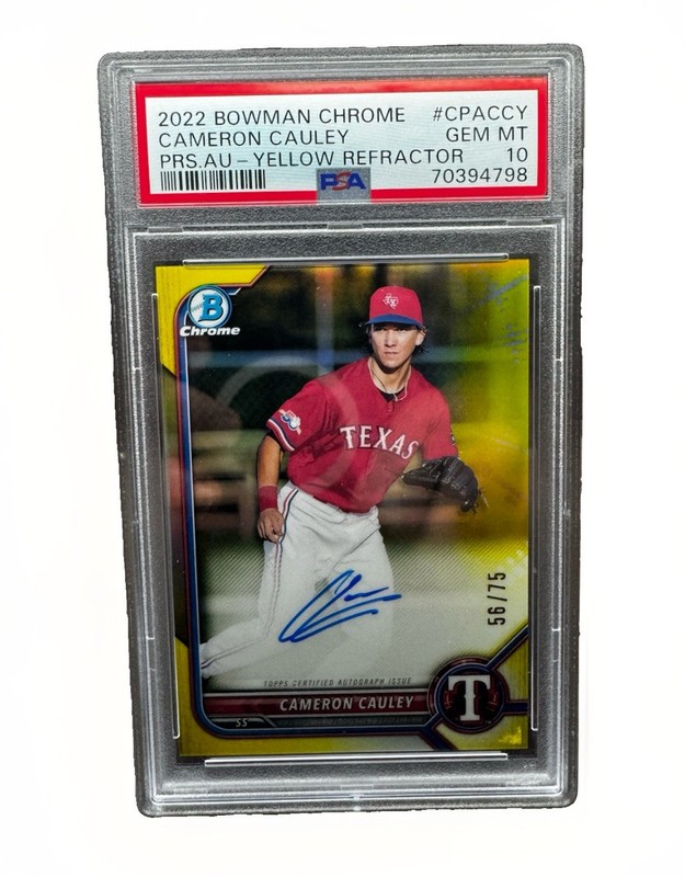 2022 Bowman Chrome - Prospect Autographs Cameron Cauley #CPA-CCY Yellow /75 PSA