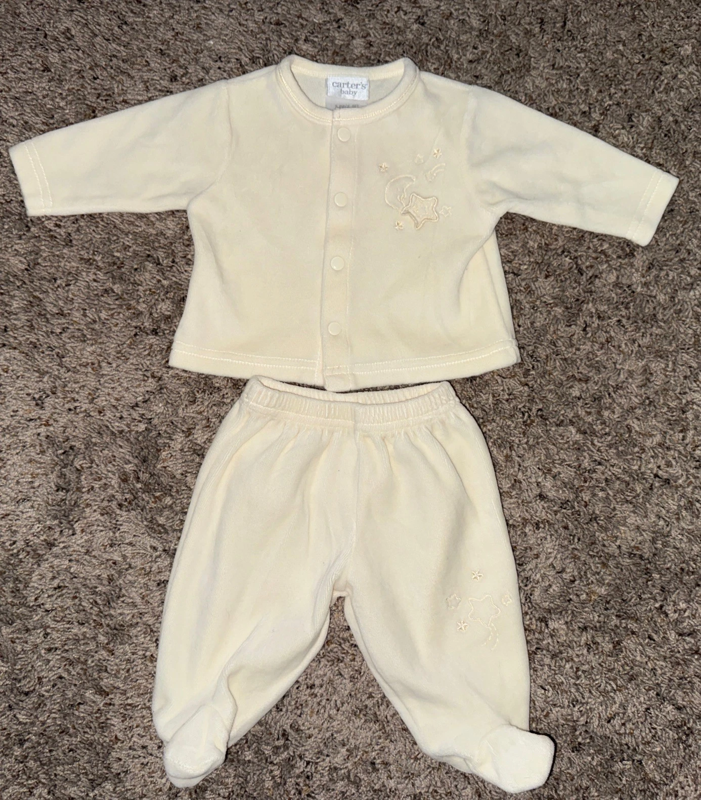 Baby Girl Boy Clothes Vintage Carter's Baby Newborn 2pc Cream Moon/Stars Outfit