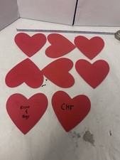 8 Red Foam Hearts with most only written in sharpie on one side