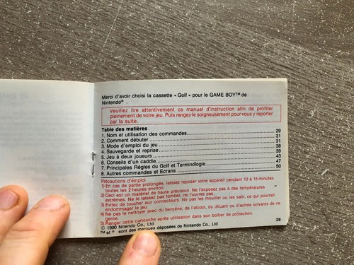 Notice/Mode d'emploi/Manuel Golf GB Gameboy FR - Afbeelding 1 van 2