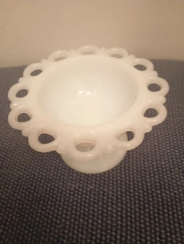 VTG Anchor Hocking Old Colony Open Lace Milk Glass Pedestal  Compote