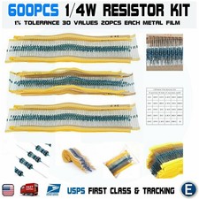 600pcs 30 Values 1/4W Metal Film Resistors Resistance Assortment Kit Set 1 USA