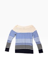 XL Women s Boatneck Knit Sweater. Blue And White Stripe Pattern