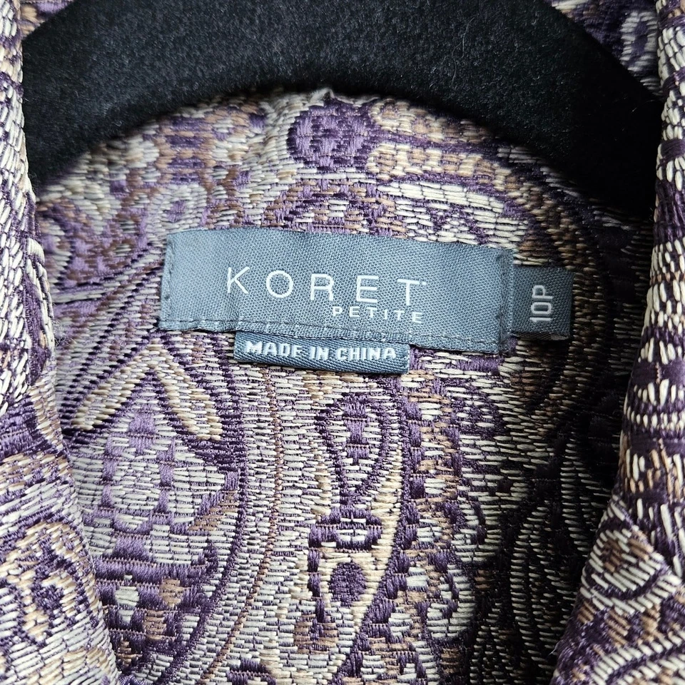Blazer brocado Koret lindo roxo bronzeado tapeçaria totalmente forrado tamanho 10 P chique - Imagem 3 de 4