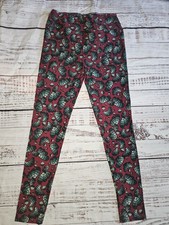 LuLaRoe One Size OS Leggings Red Green Abstract Print Soft Stretch Womens