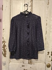 Women's Banana Republic Polka Dot Blouse with Femine Ruffle W/Small Defect Flaw