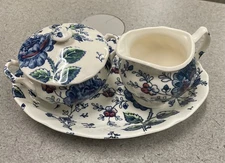 Vintage Rose Chintz Blue by Johnson Brothers Sugar & Creamer Plate Set England