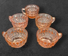 Jeanette TEACUP Windsor Pink Vintage Depression Glass Diamond (5) Egg Nog Punch