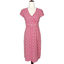 BODEN Women's Size 4R Red & White Print Lola Jersey Knit Knee-Length Dress