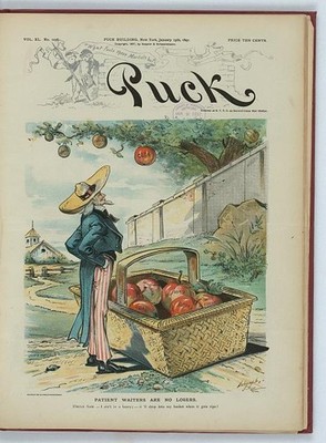 Photo:Uncle Sam Sombrero Puck Cartoon 1897 Apple Tree Basket Cuba Hawaii
