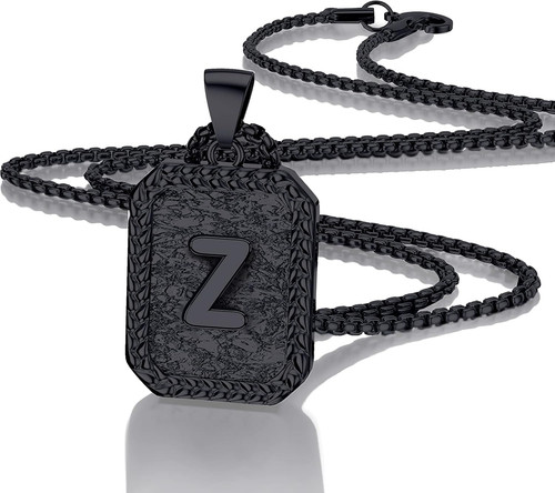 Initial Letter Pendant Necklace for Men Women Black Letter Necklace Box Chain Ne