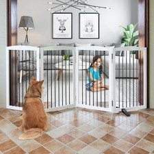 Folding Wooden Hallway Stairs Dog Gate - 32" H, White