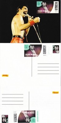 Freddie Mercury  3 x Postkarte mit Extra Briefmarke auf Rückseite