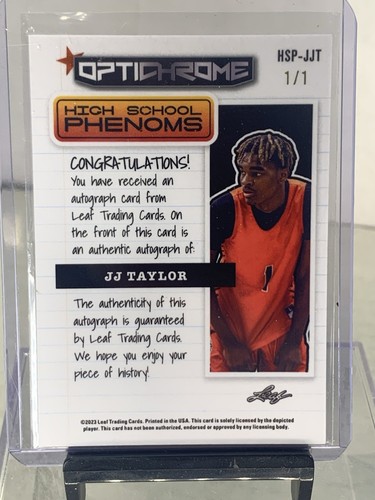 JJ Taylor Leaf Optichrome High School Phenoms 1/1 Auto Rookie RC Signature - Picture 2 of 3