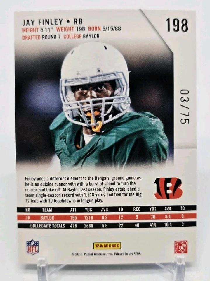 2011 Panini Rookies & Stars JAY FINLEY Rookie RC Longevity Sapphire /75 Bengals - Image 4 of 4
