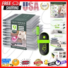 Travel Friendly 9 Pack Compression Bags with USB Electric Pump - 80% Space Save